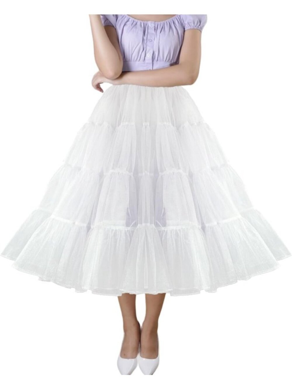 Plus Size 4-Tier Tulle Petticoat - Extra Puffy Tea Length Underskirt for Volume
